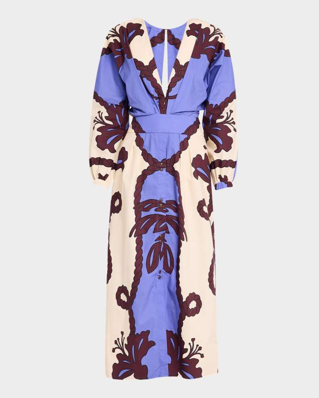 Latitud Marina Plunging Long-Sleeve Ankle Dress